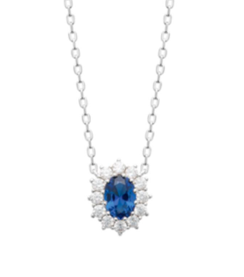 COLLIER Femme ARGENT RHODIE  OXYDE BLEU ENTOURE D'OXYDES  BLANCS