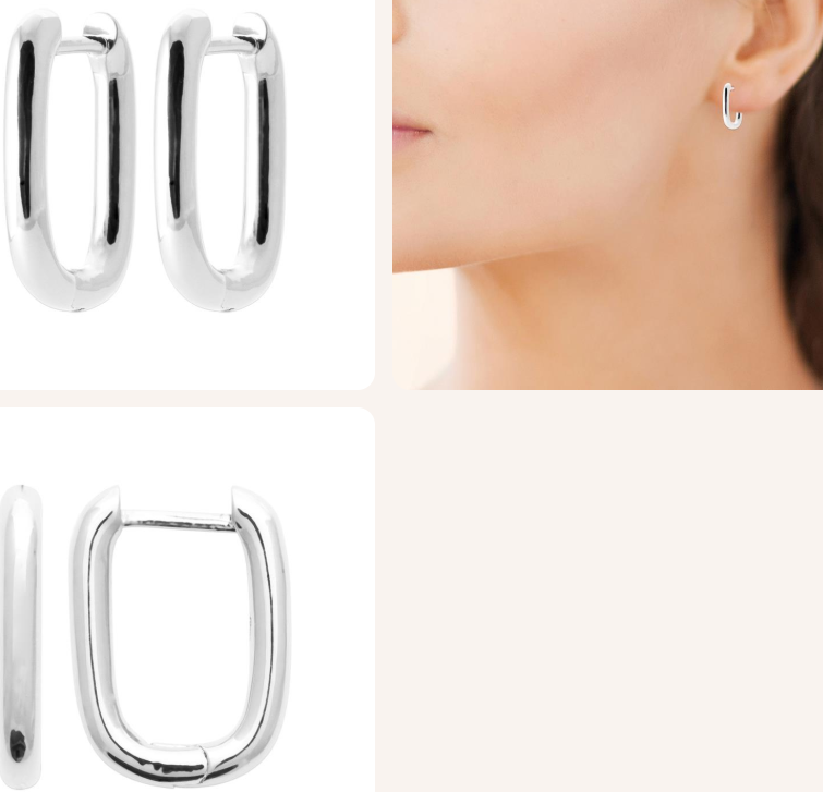 BOUCLES D'OREILLES Dame créoles rectangulaires ARGENT