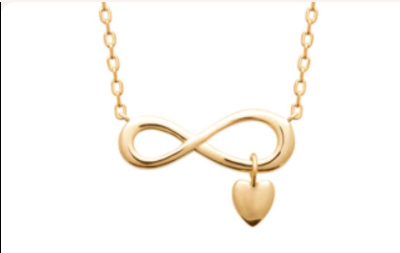 COLLIER Dame infini + pampille  coeur PLAQUE OR