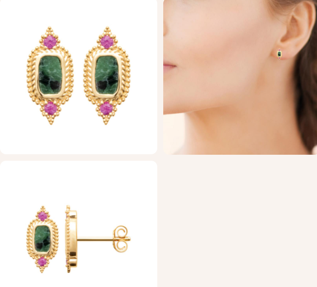 BOUCLES D OREILLES Femme plaqué or et Jaspe dalmatien