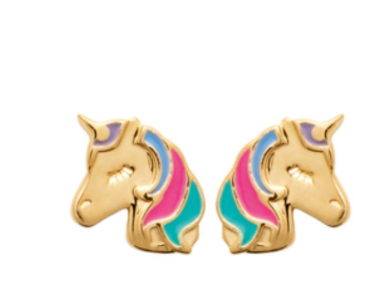 BOUCLES D'OREILLES Enfant Licorne PLAQUE OR
