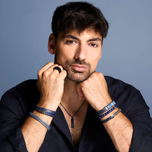 Charger l&#39;image dans la galerie, BRACELET Homme ACIER ET CUIR BLEU
