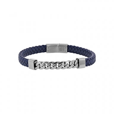 BRACELET Homme ACIER ET CUIR BLEU