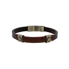 Charger l&#39;image dans la galerie, BRACELET homme EN CUIR MARRON/COTON/ ACIER ASPECT BRONZE
