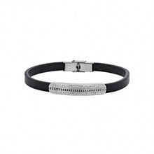 Charger l&#39;image dans la galerie, BRACELET Homme CUIR NOIR ET  PLAQUE ACIER MARTELE
