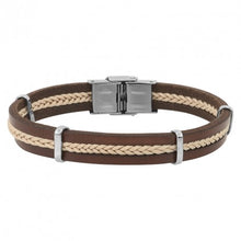 Charger l&#39;image dans la galerie, BRACELET Homme cuir marron et tresse  beige &quot;OSCAR&quot; ELDEN
