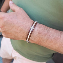 Charger l&#39;image dans la galerie, BRACELET Homme cuir marron et tresse  beige &quot;OSCAR&quot; ELDEN
