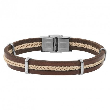 BRACELET Homme cuir marron et tresse  beige 