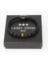 Charger l&#39;image dans la galerie, BRACELET Homme cuir tressé  PIERRES DE LAVE  ET OEIL DE TIGRE LAUREN STEVEN
