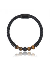 Charger l&#39;image dans la galerie, BRACELET Homme cuir tressé OEIL DE TIGRE ET PIERRE DE LAVE  ET  LAUREN STEVEN
