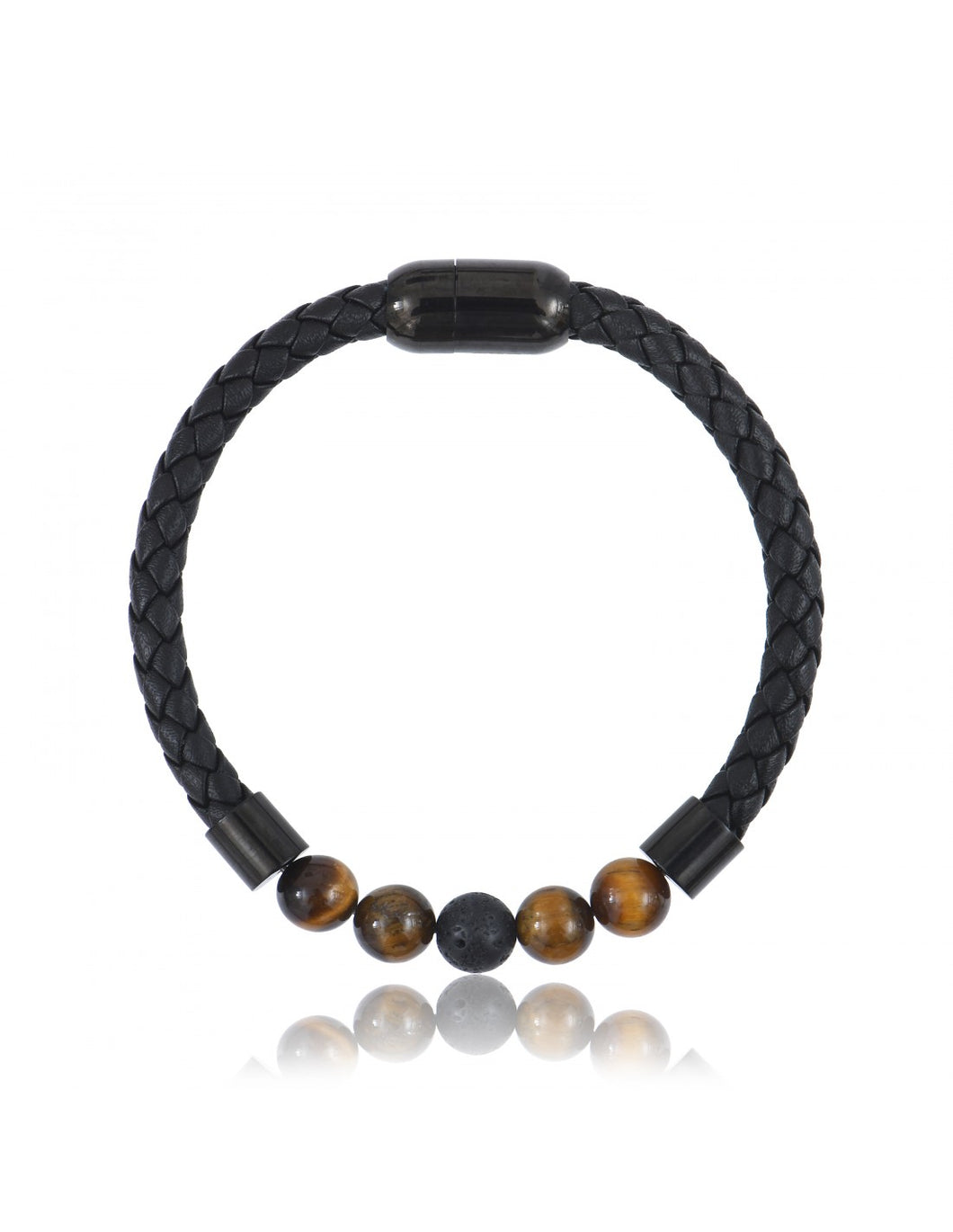 BRACELET Homme cuir tressé OEIL DE TIGRE ET PIERRE DE LAVE  ET  LAUREN STEVEN