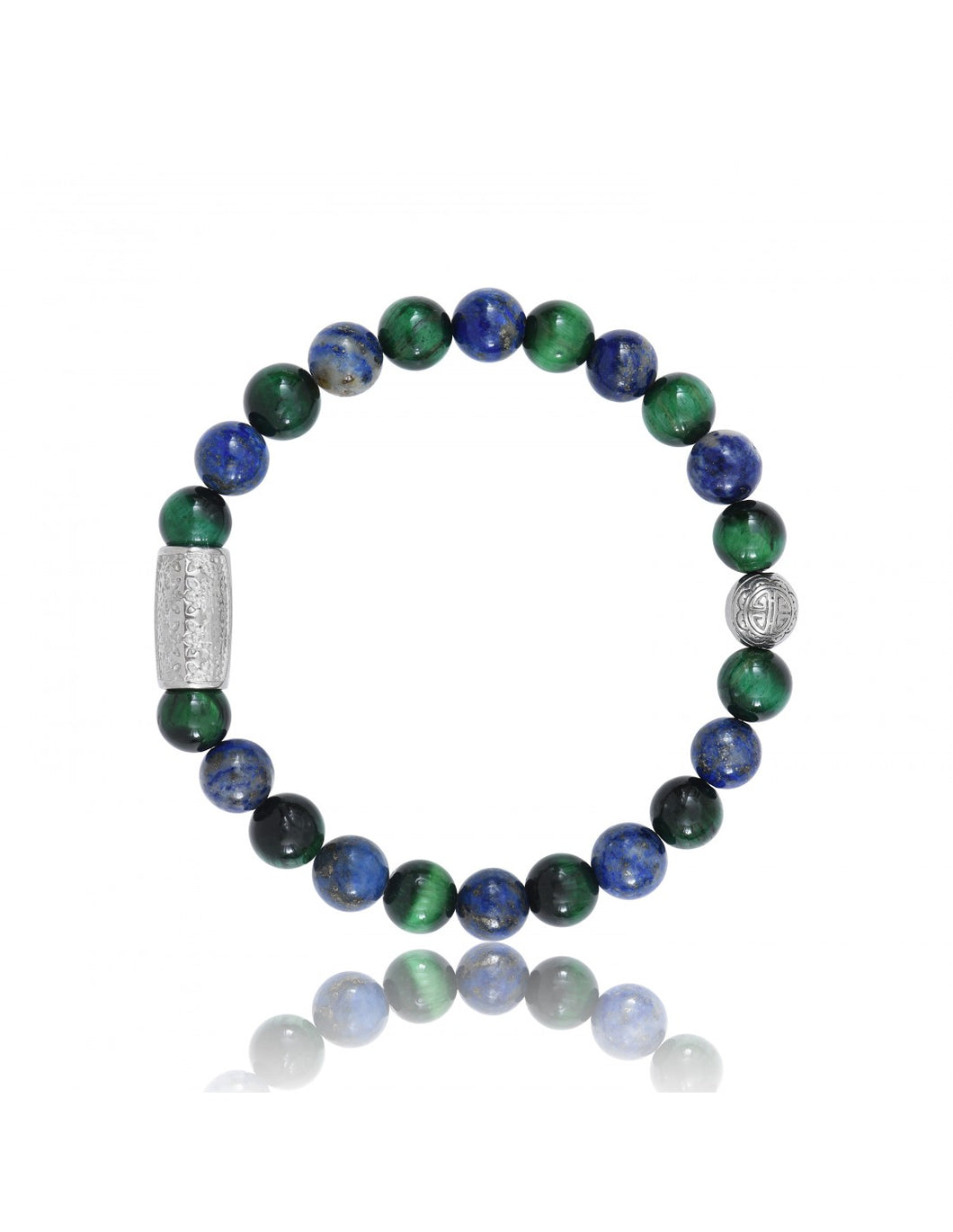 BRACELET Unisexe lapis lazuli et oeil de tigre vert LAUREN STEVEN LSB08/147