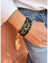 Charger l&#39;image dans la galerie, BRACELET Mixte Agate noire/Oeil de tigre vert et prospérité LAUREN STEVEN LSB08/188
