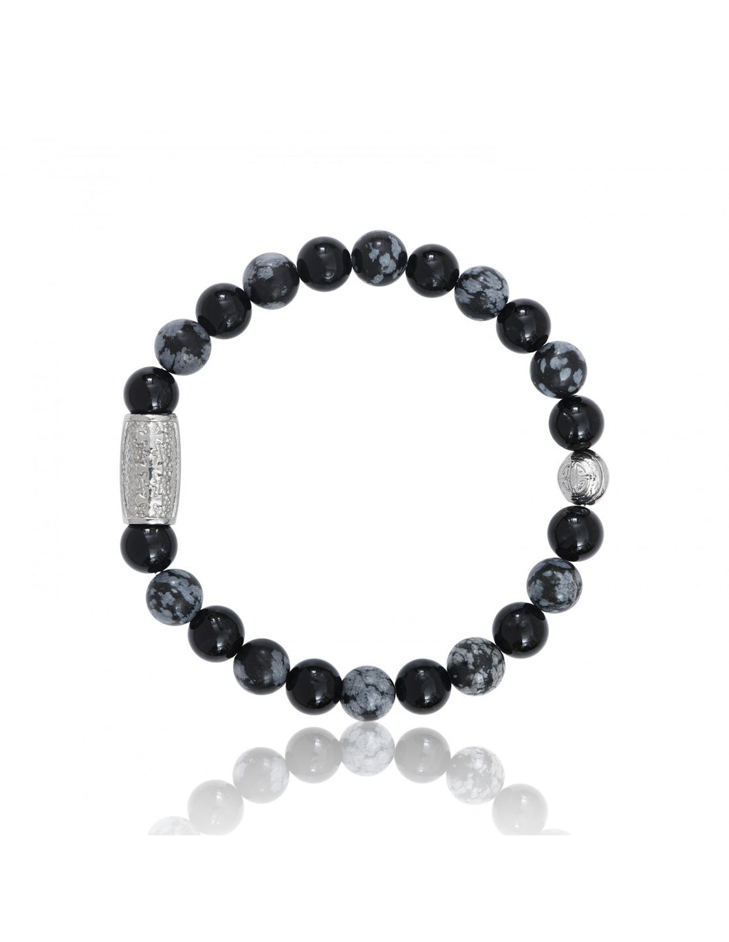 BRACELET Unisexe Agate noire et obsidienne flocon de neige LAUREN STEVEN LSB08/141