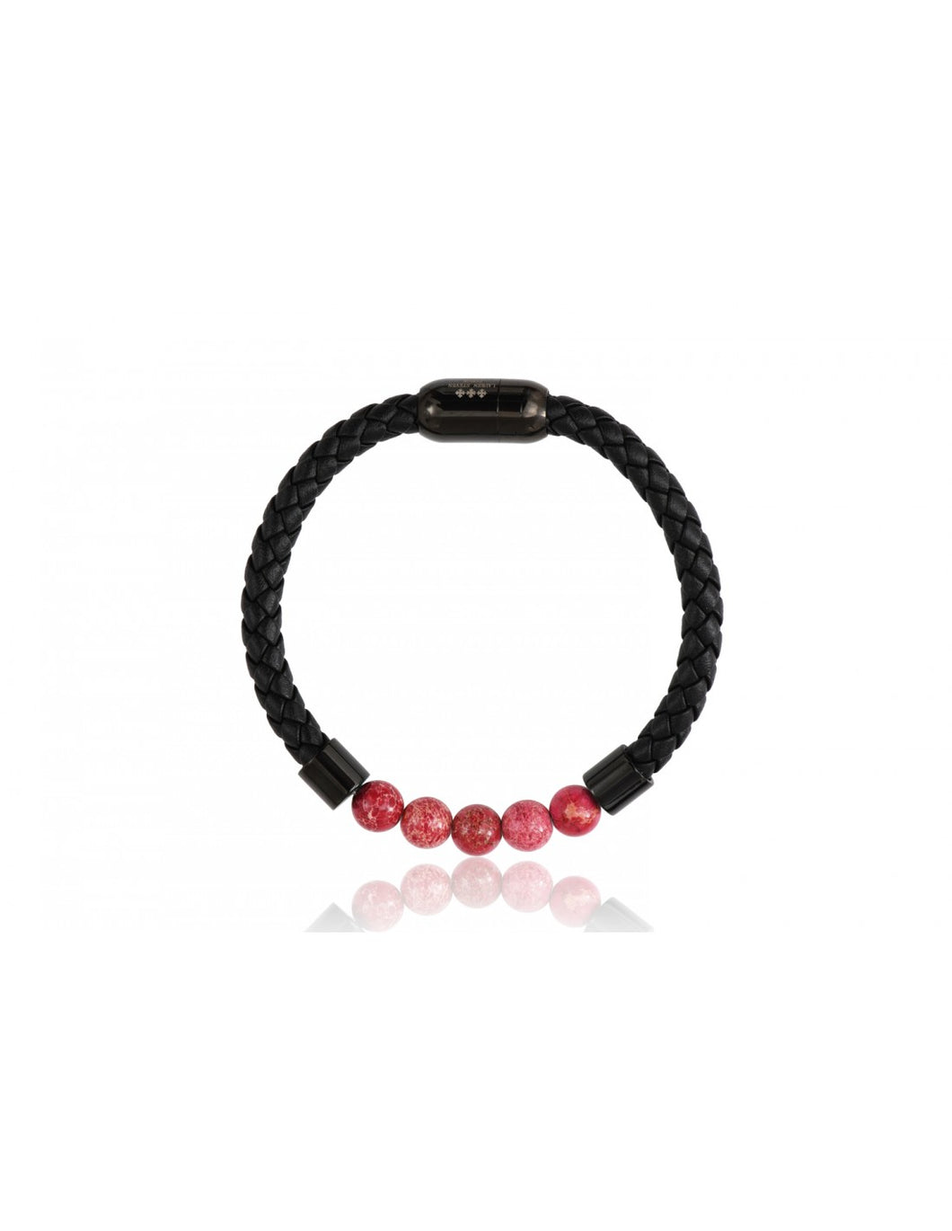 BRACELET Unisexe cuir tressé JASPE DE MER ROUGE LAUREN STEVEN