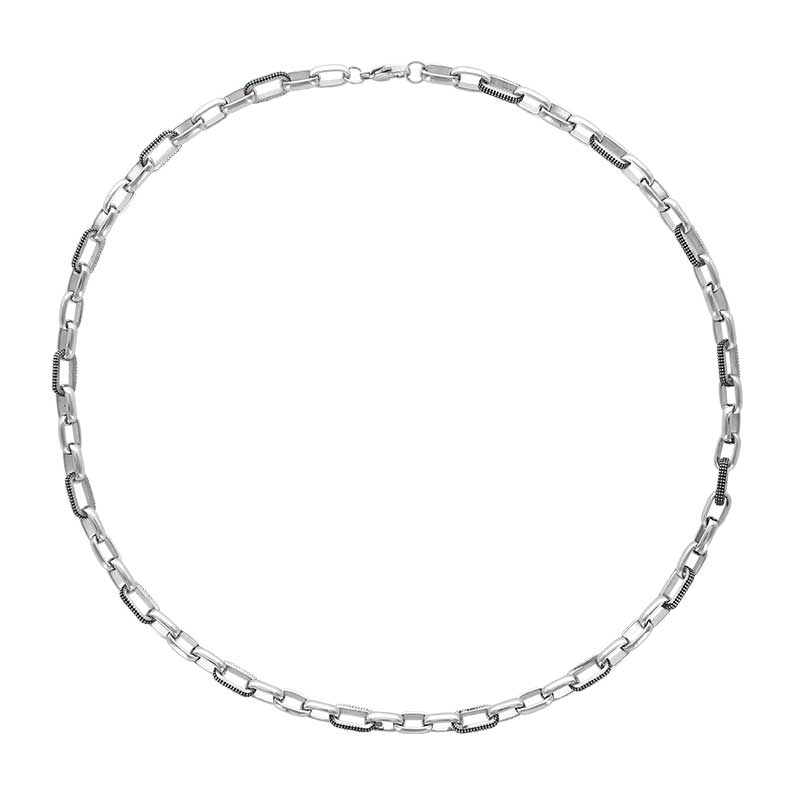 COLLIER Homme en acier BLANC MAILLES RECTANGLES