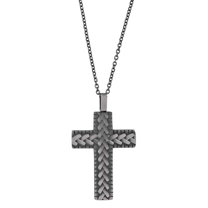 COLLIER Homme en acier patiné et CROIX