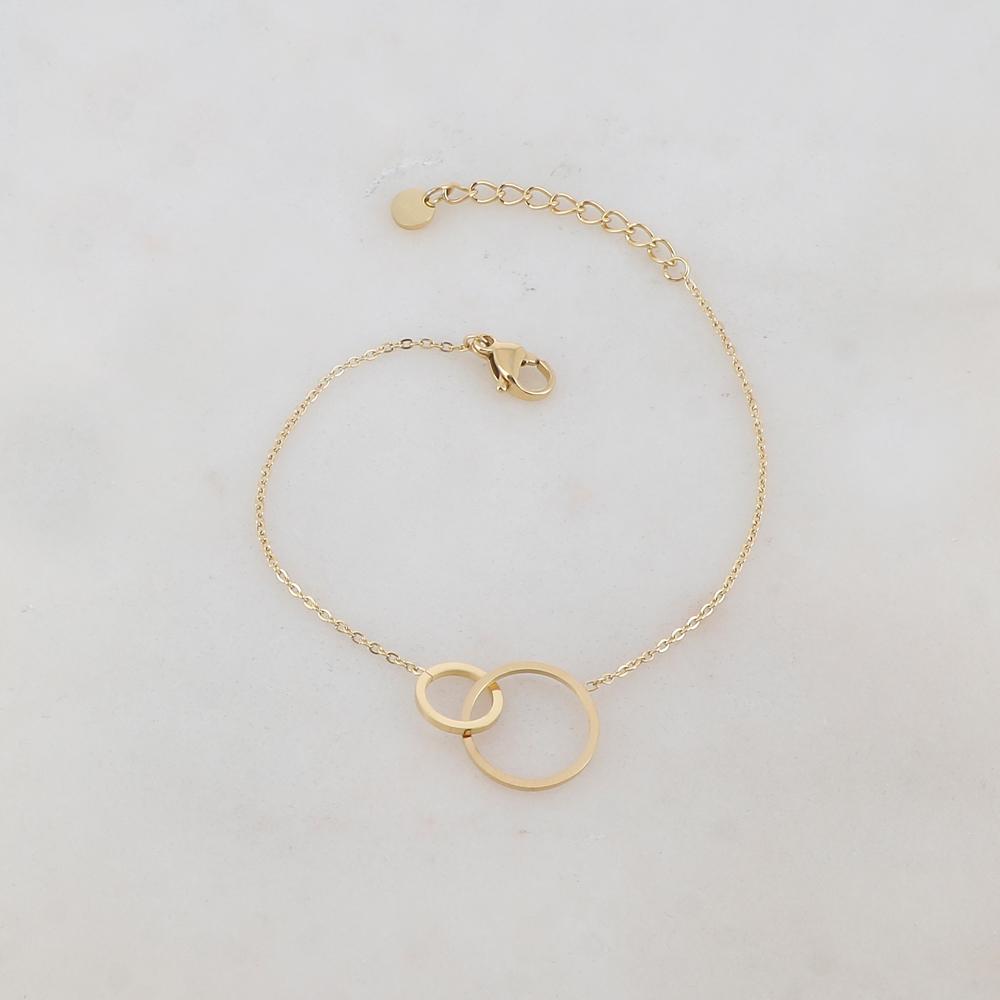 BRACELET DAME double anneau acier inoxydable doré ou argenté