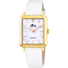 Charger l&#39;image dans la galerie, MONTRE Femme RECTANGLE ACIER DORE CUIR BLANC LOTUS 18988/1
