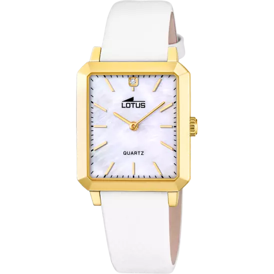 MONTRE Femme RECTANGLE ACIER DORE CUIR BLANC LOTUS 18988/1