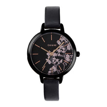 Charger l&#39;image dans la galerie, Oui &amp; Me Fleurette Montre Femme Acier Noir Cuir ME010257
