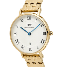 Charger l&#39;image dans la galerie, MONTRE Dame Petite Roman Numerals Date 5-link Gold DANIEL WELLINGTON DW00100857
