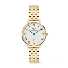 Charger l&#39;image dans la galerie, MONTRE Dame Petite Roman Numerals Date 5-link Gold DANIEL WELLINGTON DW00100857
