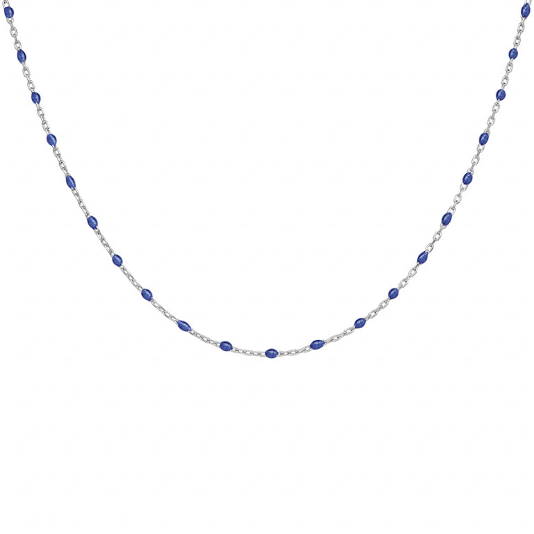 COLLIER FEMME  ARGENT RHODIE OLIVES RESINE BLEU FONCÉ