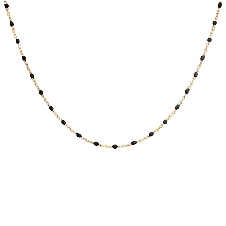 COLLIER Femme ARGENT ET DORURE JAUNE olives résine noire