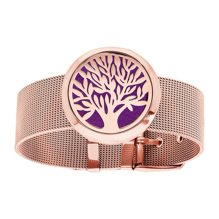 BRACELET femme SENTEUR ACIER ET PVD ROSE MAILLE MILANAISE MEDAILLON ARBRE DE VIE