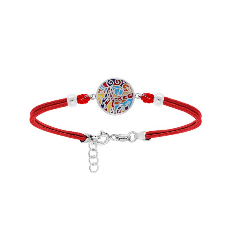 BRACELET ACIER STELLA MIA  ROND MULTICOULEUR AVEC NACRE CORDON ROUGE