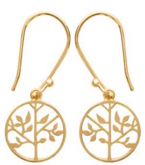 BOUCLES D OREILLES Femme  PENDANTES PLAQUE OR ARBRE DE VIE