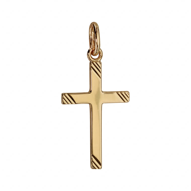 PENDENTIF CROIX PLAQUÉ OR STRIE