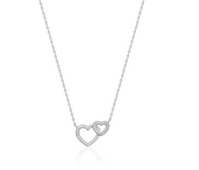 COLLIER Dame double coeur ARGENT RHODIE